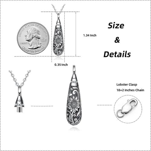 Vista 152 de Collar con colgante de urna de cenizas de cremación y árbol de la vida para mujer, plata de ley US1