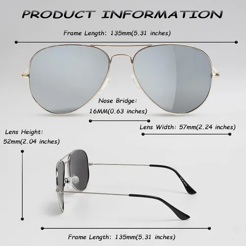 Vista 4 de Yaserra Lentes de sol de aviador polarizados retro para hombres y mujeres, lente TAC espejada, marco de metal, doble puente con protección UV400