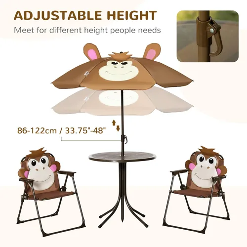 Vista 4 de Outsunny Juego de mesa y silla para niños, muebles de jardín plegables para exteriores, mesa de picnic para patio trasero, con sombrilla extraíble