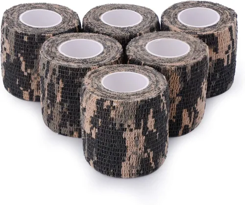 Vista 2 de Cinta envolvente autoadhesiva de camuflaje para protección de 5 cm x 4,5 m. Cinta de camuflaje discreta de tela no tejida. Vendaje elástico