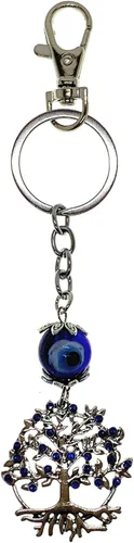 Vista 16 de LUCKBOOSTIUM Amuleto plateado con árbol de la vida con ojo malvado azul y piedra preciosa de cristal, dije para crecimiento, fuerza, protección