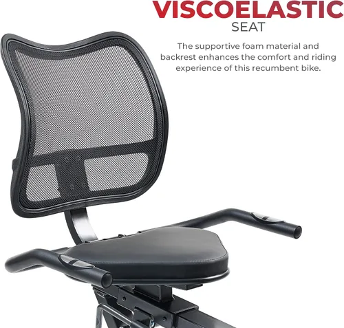 Vista 5 de Sunny Health & Fitness Bicicleta estática reclinada inteligente, asiento con cojín ajustable y respaldo de malla para entrenamiento en casa