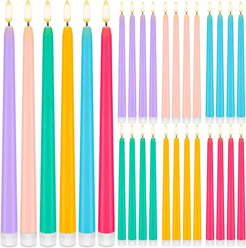 Vista 13 de Baquler 24 velas cónicas sin llama de flores silvestres de 11 pulgadas, funciona con pilas, velas LED de plástico con degradado parpadeante