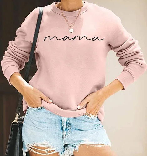 Vista 2 de ASTANFY Sudadera con cuello redondo para mujer, con estampado de letras "Mama", manga larga, suelta, de moda, con capucha