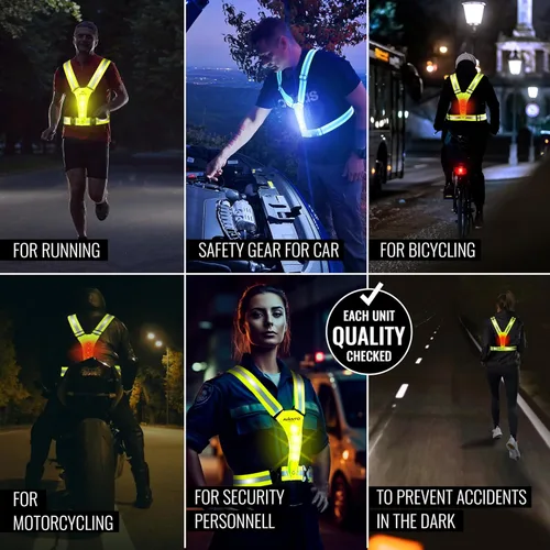 Vista 2 de Chaleco Reflectante LED Avanto, Original, Equipo Reflectante para Correr Recargable USB-C, Luces para Corredores, Equipo de Alta Visibilidad