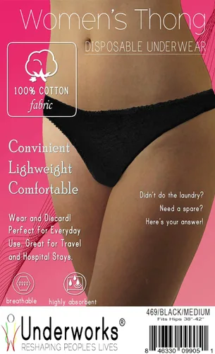 Vista 3 de Underworks Bragas desechables para mujer, 100% algodón, para viajes, estancias hospitalarias, emergencias