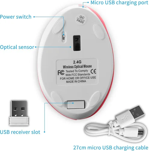 Vista 4 de Super Space Ratón inalámbrico vertical, mouse ergonómico recargable, 6 botones de 400 mAh con 800/1200/1600 DPI ajustable, compatible