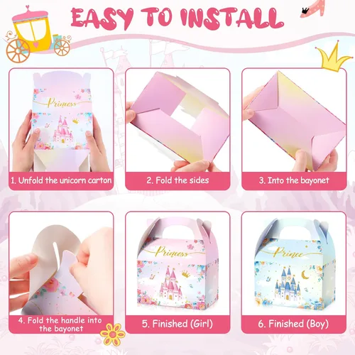 Vista 4 de Caja de regalo Nezyo Princesa y Príncipe - Cajas de regalo de cartón con corona rosa y azul para cumpleaños de niño o niña
