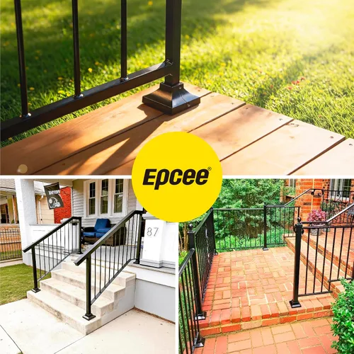 Vista 6 de 1 pieza Base de poste de cubierta de 2,5 cm de aluminio, falda de poste, pasamanos, escalera, base de barandilla de terraza y porche (negro)