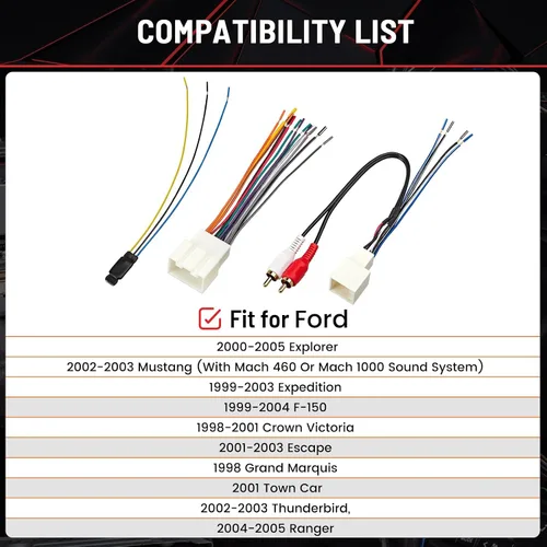 Vista 3 de RED WOLF Arnés de cableado de radio RCA Plug con kit de convertidor reductor reductor de 12 V a 5 V para Ford Mustang Explorer 2000-2004, Lincoln