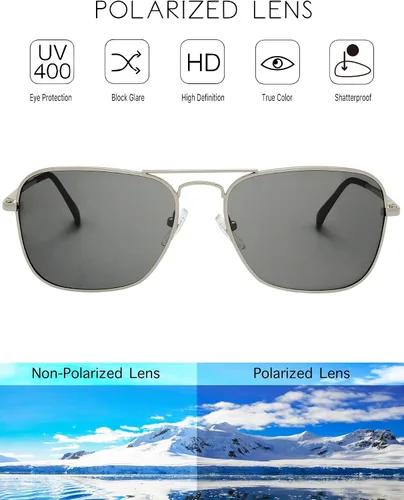 Vista 28 de The Fresh Gafas de sol polarizadas con marco de metal retro clásico, gafas de sol rectangulares