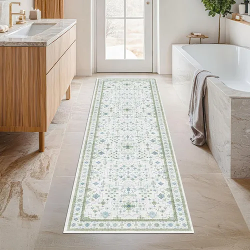 Vista 235 de Hazo Haus – Alfombra pequeña para entrada, cocina o baño, antideslizante con base de goma, resistente a las manchas y a la decoloración, diseño