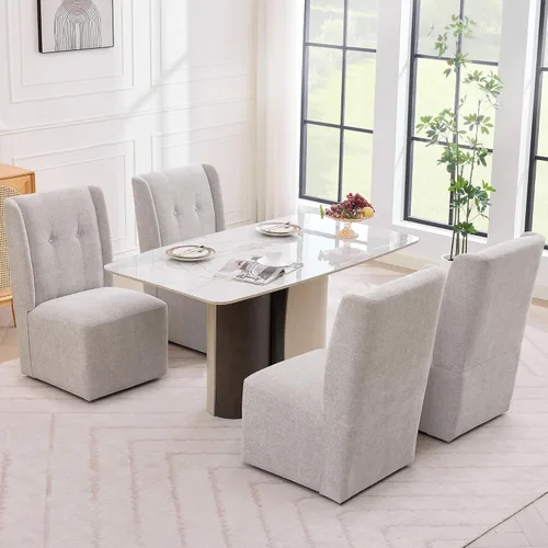 Vista 20 de Silla de comedor con ruedas Immulize Silla de comedor tapizada moderna con ruedas, silla giratoria sin brazos con respaldo alto para cocina, sala