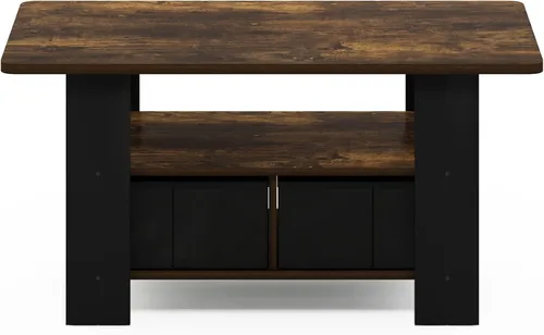 Vista 6 de Furinno Andrey - Mesa de centro con cajón de contenedor, pino ámbar/negro, pequeña parte superior sin elevación