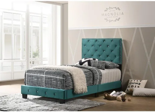Vista 2 de Glory Furniture Suffolk - Cama individual tapizada de terciopelo, color verde