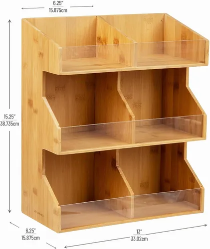 Vista 3 de Mind Reader Estación de condimentos de cápsulas de café, organizador de encimera, cocina, rayón de bambú, 13 pulgadas de largo x 6.25 pulgadas
