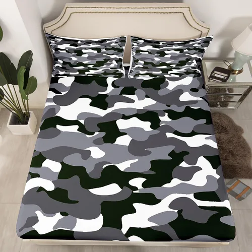 Vista 17 de Erosebridal Juego de ropa de cama de camuflaje para niños, sábanas de camuflaje militar, tamaño individual para adolescentes, jóvenes, adultos