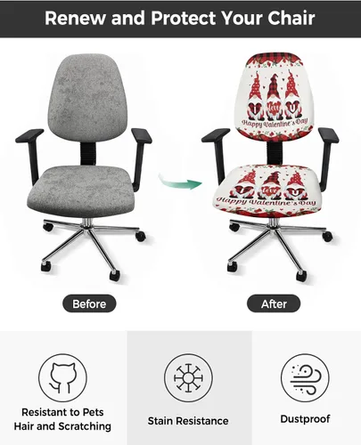 Vista 2 de Office Chair Cover I Love U Gnome Protective Stretchable Universal Computer Chair Covers Roses Red Black Buffalo Plaid Stretch Rotating Chair
