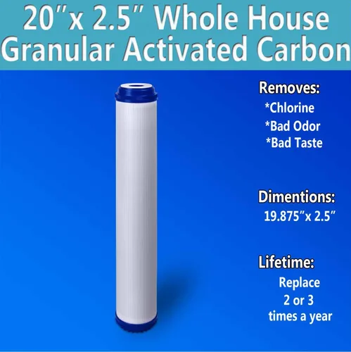 Vista 5 de Filtro de agua de carbón activado granular de cáscara de coco estándar para toda la casa, 20 x 2.5 pulgadas, se adapta a carcasas de 20 x 2.5