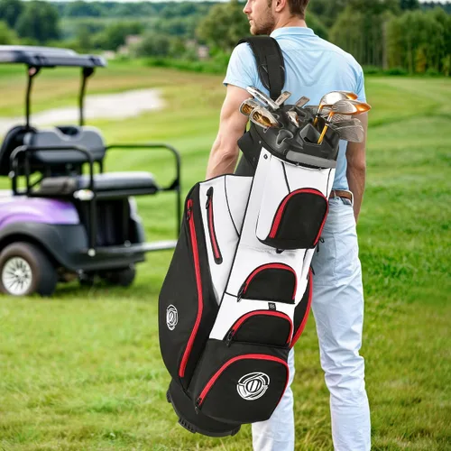 Vista 6 de Bolsa de carrito de golf Shopsource, bolsa de palos de 14 vías con cierre moldeado y divisores de longitud completa, bolsas de carrito silenciosas