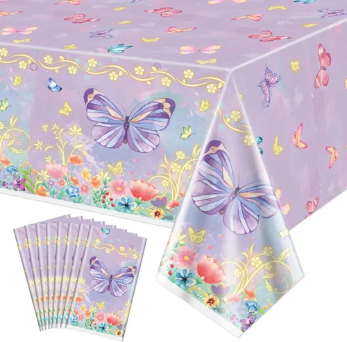 Vista 13 de 4 manteles de fiesta de mariposas, mantel de decoración de cumpleaños de mariposa, manteles rectangulares coloridos con diseño de mariposa