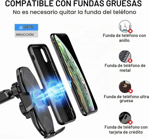 Vista 5 de Soporte inalámbrico con cargador para vehículo, con sujeción automática Qi, 10 vatios, 7.5 vatios, de carga rápida, para teléfono, soporte