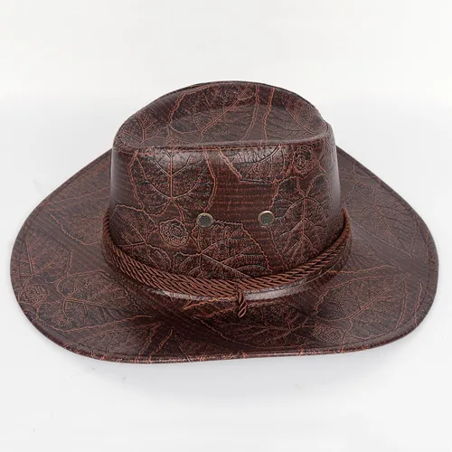 Vista 6 de L'VOW Conjunto de sombrero de vaquero retro de piel sintética con bandana para mujeres y hombres, disfraz temático de fiesta