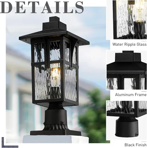 Vista 3 de zeyu ZX1P-SW BK - Luz de poste para exteriores de 16.7 pulgadas, lámpara de poste para camino de jardín, aluminio fundido a presión con vidrio