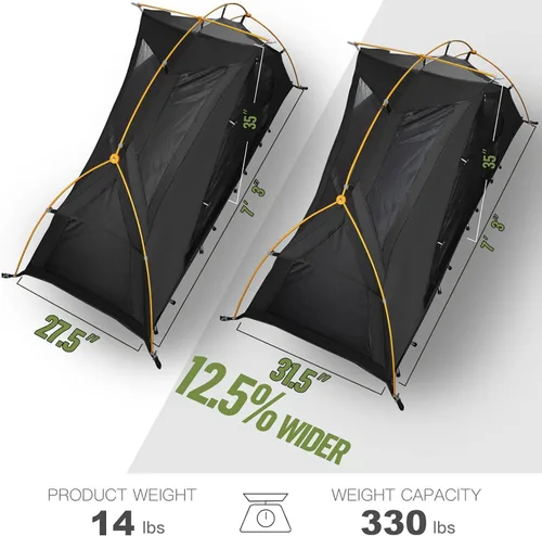 Vista 3 de Night Cat Tienda de campaña para cuna – Impermeable 1 persona fuera del suelo Combo cama para adultos portátil fácil instalación tienda negro 31.5