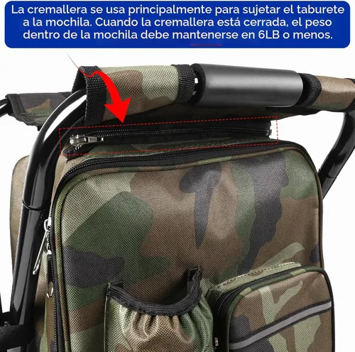 Vista 3 de Kikerike Mochila plegable con aislamiento, silla plegable para camping, caza, pesca, multifunción con bolsillo frontal y bolsillo para botella