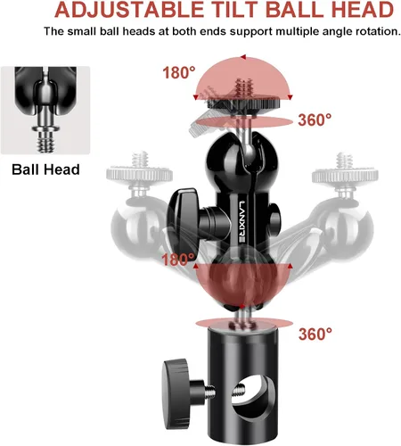 Vista 3 de Adaptador de montaje de soporte de luz con cabezal de bola doble, compatible con luz de anillo, se adapta al soporte de luz de cabeza plana, carga