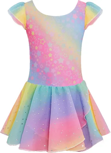 Vista 40 de Arshiner - Vestido de baile de ballet con mangas con volantes, leotardo de tutú con ruedo para niñas Lila