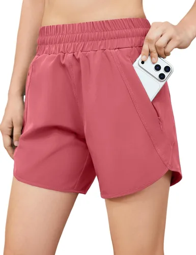 Vista 9 de Pantalones cortos deportivos para correr de 5 pulgadas para mujer, cintura alta, de secado rápido, ligeros, con bolsillo con cremallera, UPF 50+