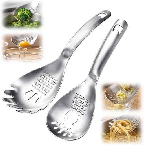 Vista 8 de Cuchara de cocina multifunción de acero inoxidable 5 en 1, cuchara ranurada Herramientas de cocina para triturador de ajo y patata, abrebotellas