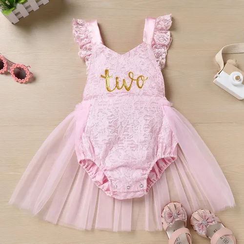 Vista 95 de Traje de bebé niña primer cumpleaños traje de encaje tul mameluco princesa tutú vestido de un año cumpleaños pastel Smash fotografía ropa