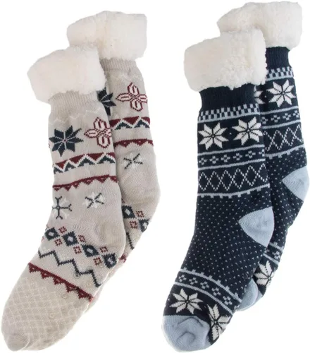 Vista 6 de DG Hill - Calcetines de punto grueso con forro polar Sherpa para mujer, paquete de 2 unidades, con agarres