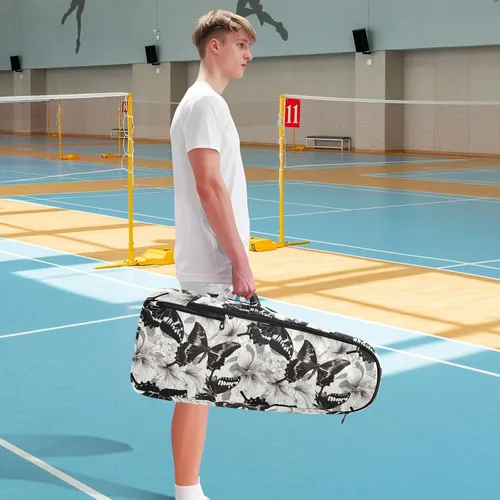 Vista 8 de Tenni - Bolsa de raqueta de bádminton para almacenamiento grande, color negro y blanco, mariposa, accesorios deportivos, mochila para tenis