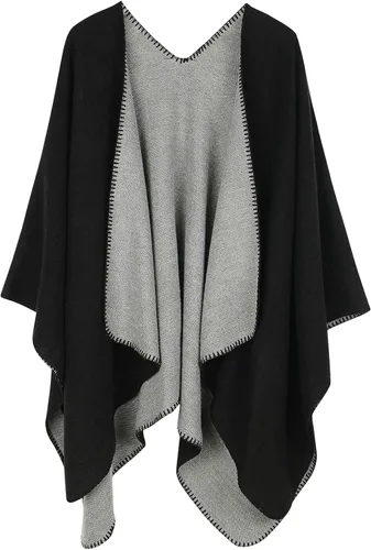 Vista 6 de Zando Women's Warm Shawl Wrap Open Front Poncho Cape Color Block Shawls Winter Cardigan Wrap Printed Ponchos for Women 2