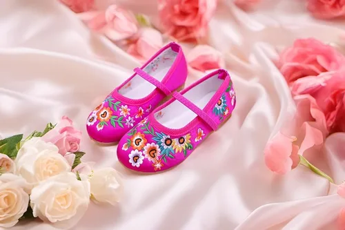 Vista 2 de Encanto - Zapatos de disfraz para niñas, hermosos zapatos de ballet Mary-Jane, cómodos zapatos de tacón bajo con punta redonda, zapatos con bordado