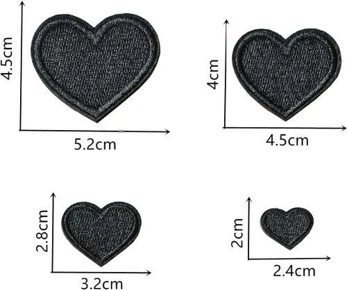 Vista 5 de 24 parches para planchar con corazón negro, parches bordados con corazón para ropa, chaquetas, sombreros, mochilas, jeans
