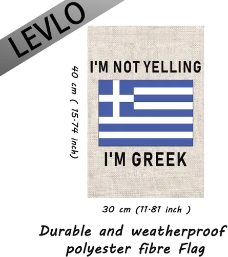 Vista 2 de Bandera de jardín familiar griega con texto en inglés "I'm Not Yelling I'm Greek", bandera para exteriores, bandera de raíz de Grecia, regalo