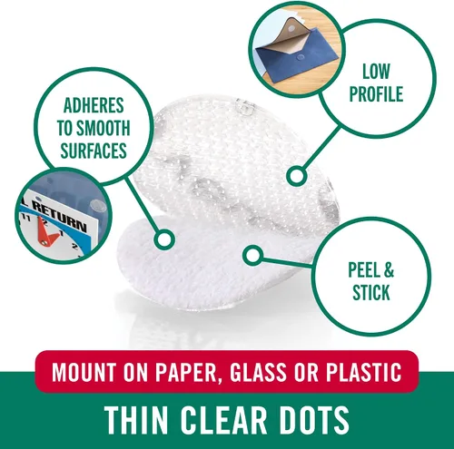 Vista 2 de VELCRO Puntos transparentes finos de marca, círculos de 3/4 pulgadas, paquete de 200 Thin Clear Adhesive Circles, Low Profile Design, For Blanco