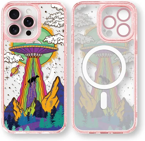 Vista 33 de Compatible para iPhone 13 Funda Bonita Estética - Funda para Teléfono Rosa con Purpurina con Protector de Cámara - Diseño de Cubierta
