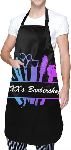 Vista 2 de Delantal de peluquería personalizado para hombres y mujeres, delantal de peluquería personalizado con bolsillos, delantal personalizado para salón