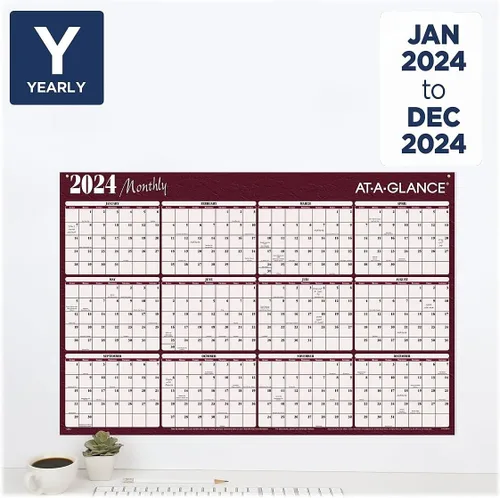 Vista 6 de AT-A-GLANCE® - Calendario anual horizontal reversible borrable de pared, 48 x 32 pulgadas, rojo, enero a diciembre de 2024, A152