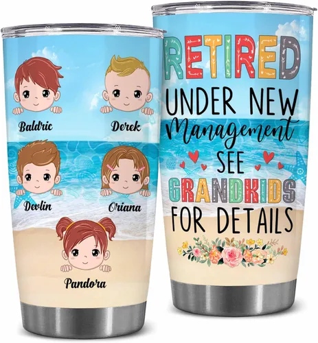 Vista 15 de WHIDOBE Vaso de jubilación personalizado, jubilado bajo nueva administración, mira a los nietos para obtener detalles, vaso con nombre
