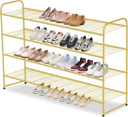 Vista 14 de AOODA Zapatero largo de 2 niveles para armario, organizador de almacenamiento de zapatos apilable de metal para entrada, dormitorio, piso, 18 pares