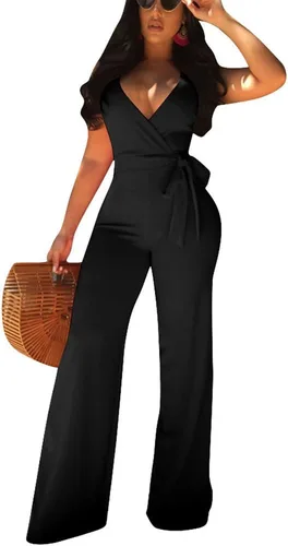 Vista 3 de Aro Lora - Jumpsuit largo para mujer, sin mangas, con cuello en V, espalda descubierta y pierna ancha.