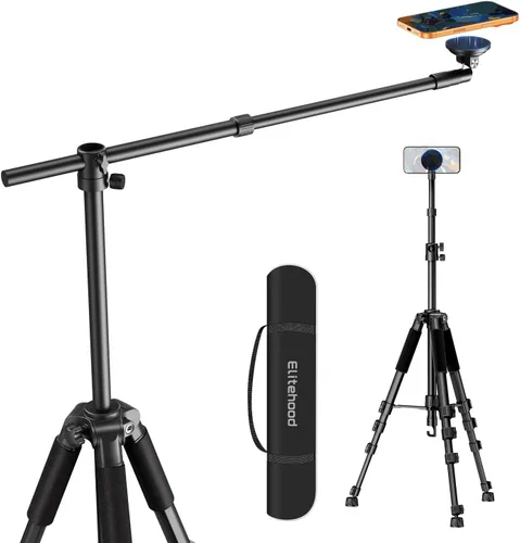 Vista 10 de Elitehood Trípode para iPhone para grabación de video aérea [resistente y ultraestable], brazo horizontal largo extensible de 25 pulgadas, soporte