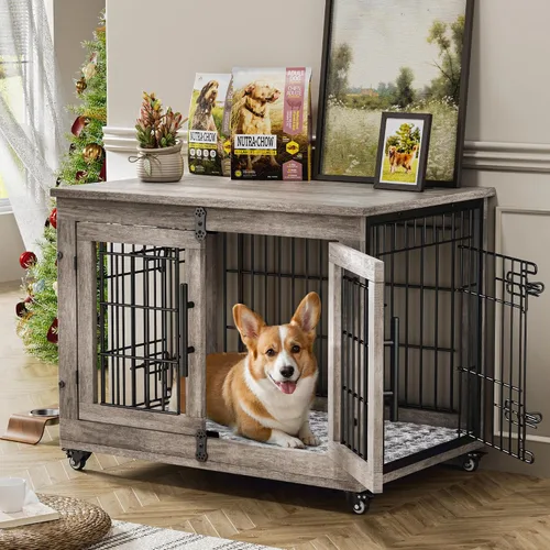 Vista 21 de Lulive Mueble de Jaula para Perros Pequeños, Perrera para Perros de Interior con Puertas Dobles de Madera, Jaula para Perros de 27.1'' de Servicio